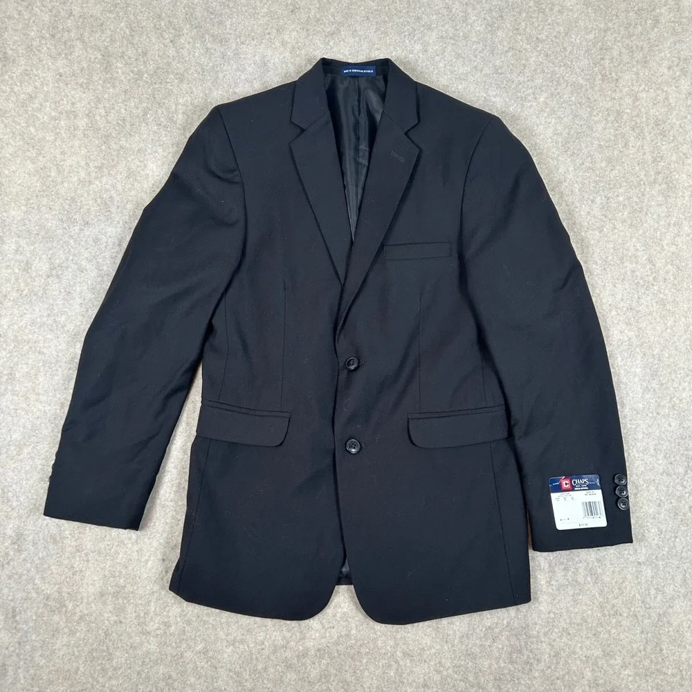 Chaps‎ Dress Blazer Mens 16 Black C821106 Solid Two Button Suit Jacket
